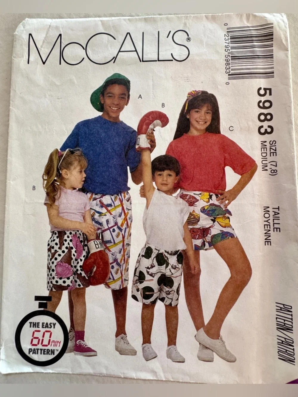 Vintage McCall's 5983 Kids' Boxer Shorts Uncut Sewing Pattern (Medium 7-8)